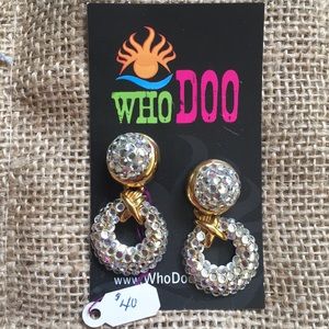 Gold and rhinestone pierced earrings